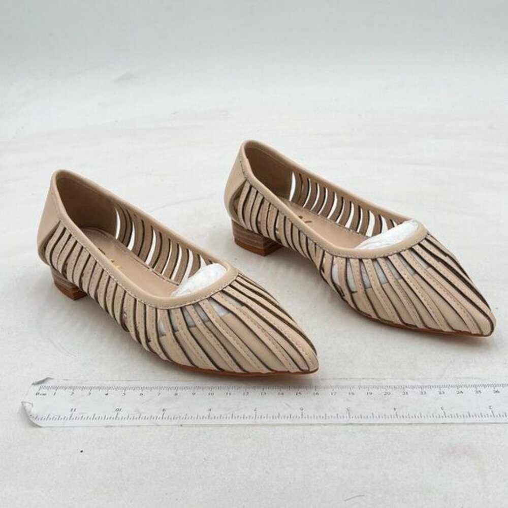 YDN Nude Women Chic Pointed Toe Hollow Out Ballet Flats Caged Low Heel